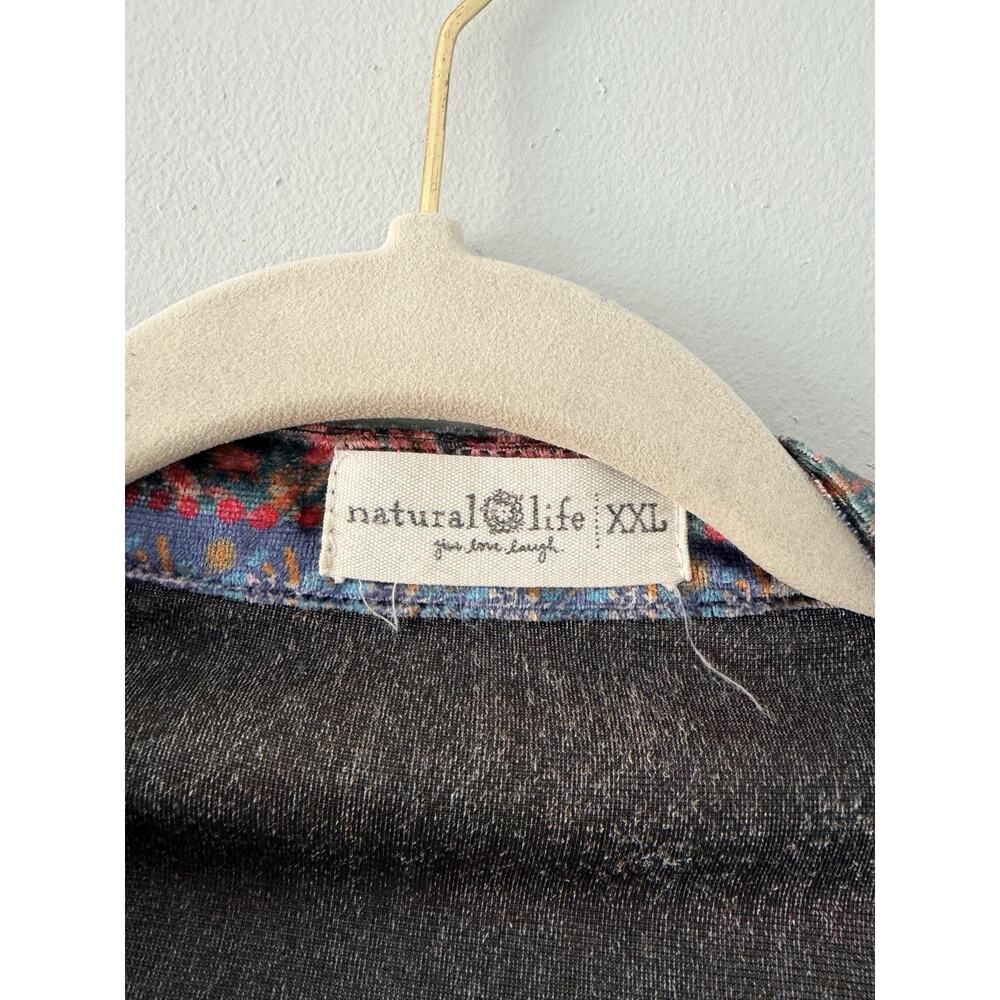 Natural Life Laid Back Velvet Button Down Top Size XXL Floral Patchwork Artsy - Picture 4 of 7